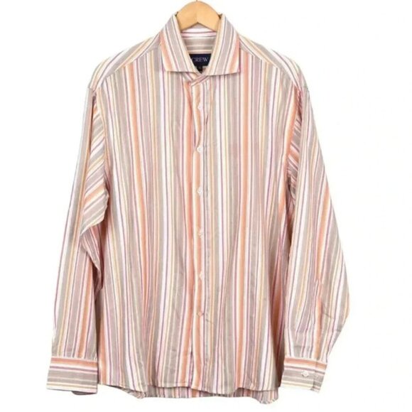 Vintage J. Crew Orange Pink Striped Button Up Dress Shirt Size XL - Picture 1 of 9